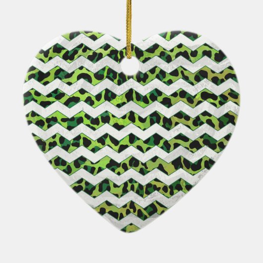 Leopard Chevron Black en Green Print Keramisch Ornament (Achterkant)