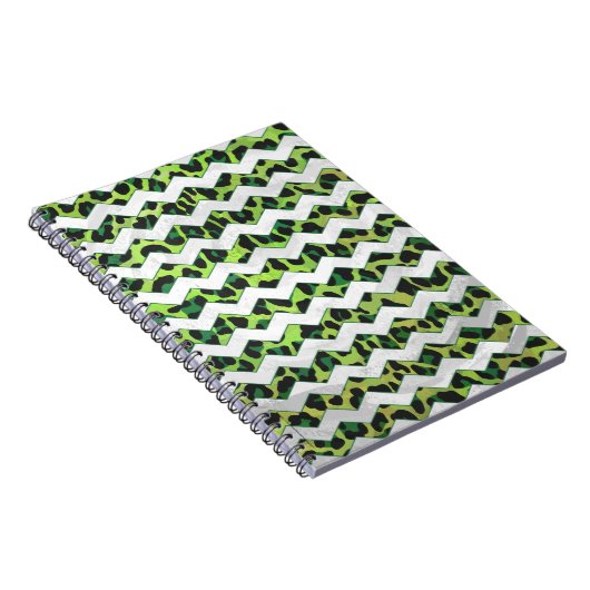 Leopard Chevron Black en Green Print Notitieboek (Rechterzijde)