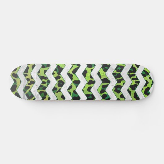 Leopard Chevron Black en Green Print Skateboard (Horizontaal)