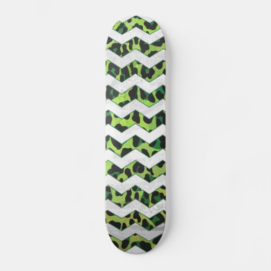 Leopard Chevron Black en Green Print Skateboard (Voorkant)