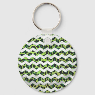 Leopard Chevron Black en Green Print Sleutelhanger