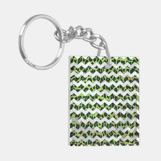 Leopard Chevron Black en Green Print Sleutelhanger (Voorkant Links)