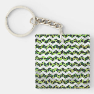 Leopard Chevron Black en Green Print Sleutelhanger