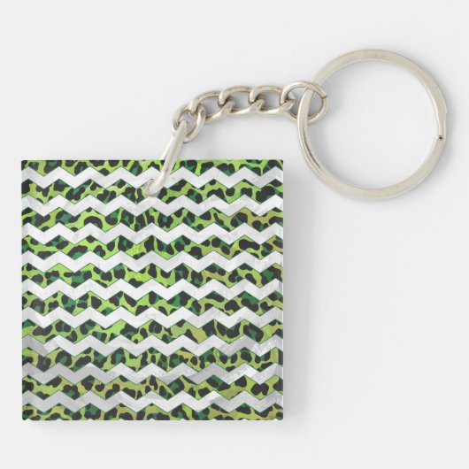 Leopard Chevron Black en Green Print Sleutelhanger (Achterkant)