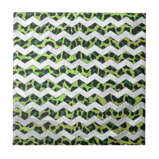 Leopard Chevron Black en Green Print Tegeltje (Voorkant)