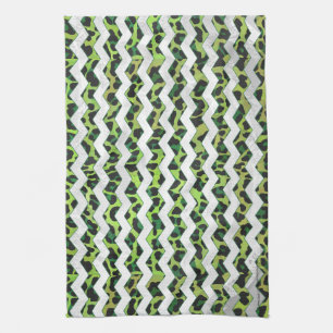 Leopard Chevron Black en Green Print Theedoek