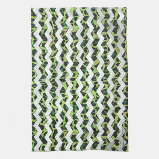 Leopard Chevron Black en Green Print Theedoek (Verticaal)