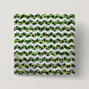 Leopard Chevron Black en Green Print Vierkante Button 5,1 Cm