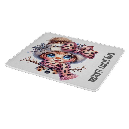 Leopard Chic Christmas Snowman Snijplank (Hoek)