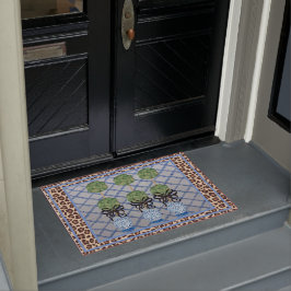Leopard Chinoiserie Blue Ginger Jars Doormat Deurmat