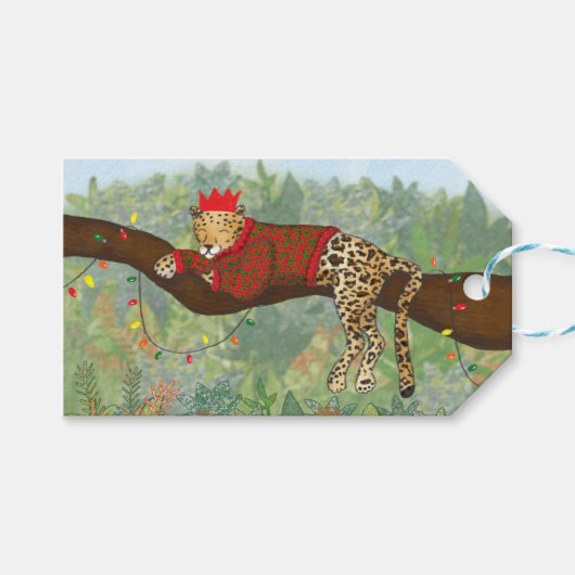 Leopard Christmas-cadeautags Cadeaulabel (Voorkant (Horizontaal))