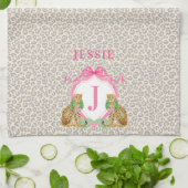 Leopard Christmas Crest Monogram With Name Theedoek (Gevouwen)