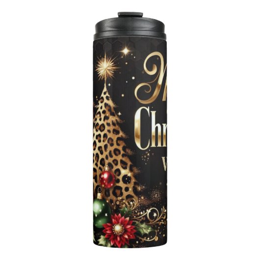 Leopard Christmas Gold Personalized Tumbler Thermosbeker (Voorkant)