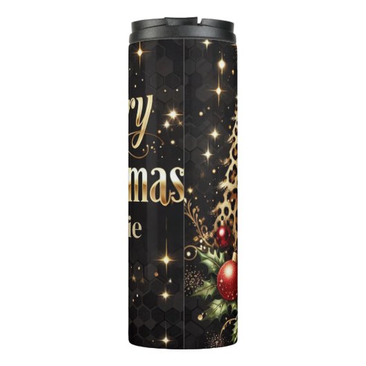 Leopard Christmas Gold Personalized Tumbler Thermosbeker (Achterkant)
