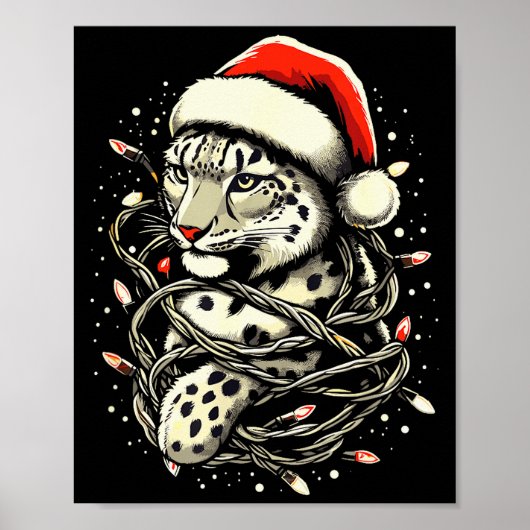Leopard Christmas Santa Hat Christmas Lights Women Poster (Voorkant)