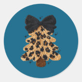 Leopard Christmas Tree,christmas Coquette Bow Yarn Ronde Sticker (Voorkant)