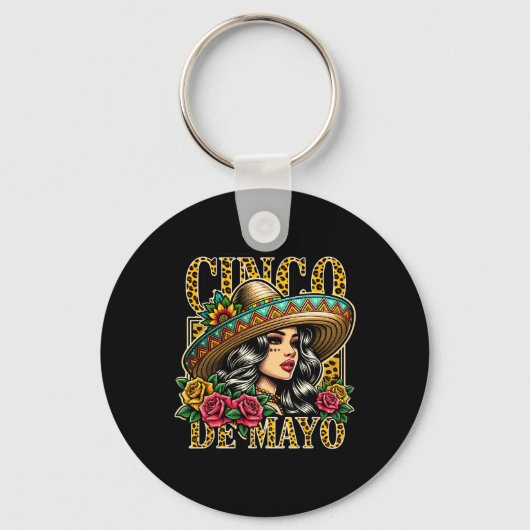 Leopard Cinco De Mayo Meisje Mexicaanse Fiesta 5 D Sleutelhanger (Voorkant)