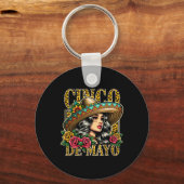 Leopard Cinco De Mayo Meisje Mexicaanse Fiesta 5 D Sleutelhanger (Voorkant)