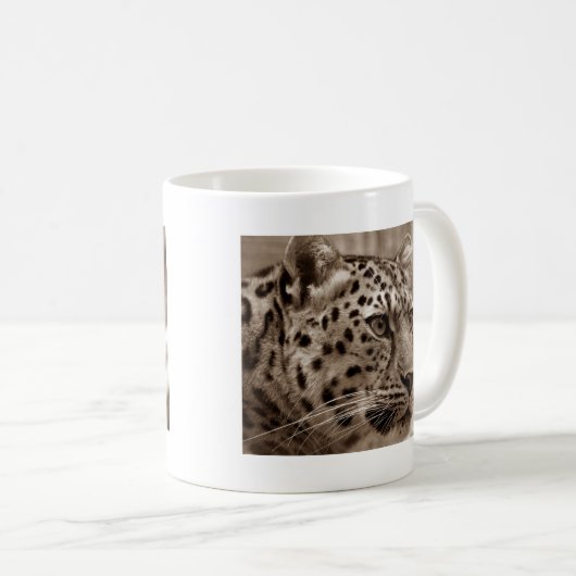 Leopard Closeup Sepia HD Foto Koffiemok (Voorkant rechts)