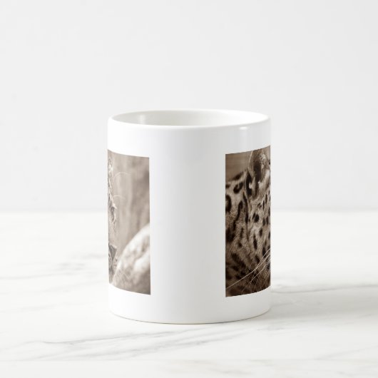 Leopard Closeup Sepia HD Foto Koffiemok (Center)
