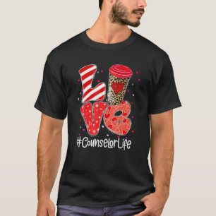 Leopard Coffee Love Counselor Life Valentijnsdag T-shirt