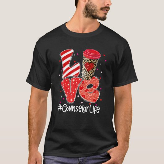 Leopard Coffee Love Counselor Life Valentijnsdag T-shirt (Voorkant)