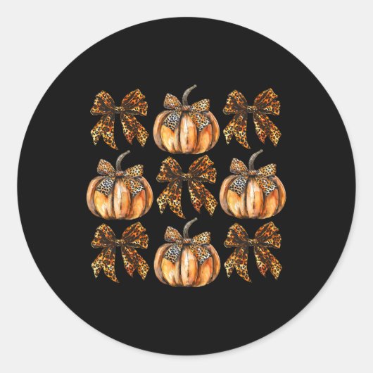 Leopard Coquette Bow Pumpkin Thanksgiving Herfst F Ronde Sticker (Voorkant)