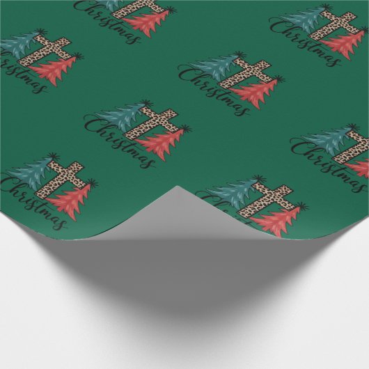 Leopard Cross kerstbomen Christelijk Cadeaupapier (Hoek)