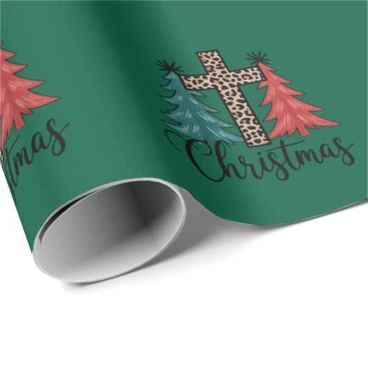 Leopard Cross kerstbomen Christelijk Cadeaupapier (Rol Hoek)