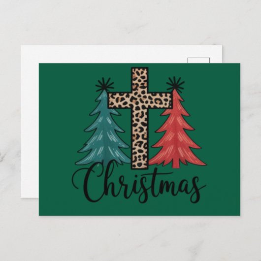 Leopard Cross kerstbomen Christelijk Feestdagenkaart (Voorkant / Achterkant)