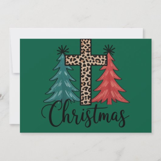Leopard Cross kerstbomen Christelijk Feestdagenkaart (Voorkant)