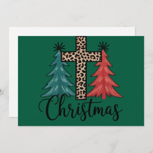 Leopard Cross kerstbomen Christelijk Feestdagenkaart (Voorkant / Achterkant)