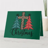 Leopard Cross kerstbomen Christelijk Kaart (Voorkant)