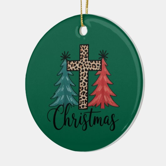 Leopard Cross kerstbomen Christelijk Keramisch Ornament (Links)