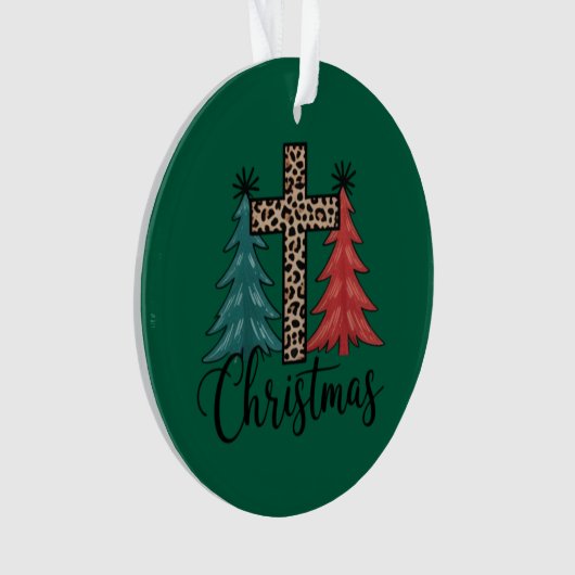 Leopard Cross kerstbomen Christelijk Ornament (voorkant)