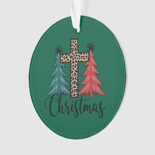 Leopard Cross kerstbomen Christelijk Ornament (voorkant)
