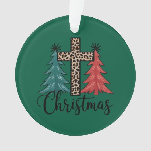 Leopard Cross kerstbomen Christelijk Ornament (voorkant)