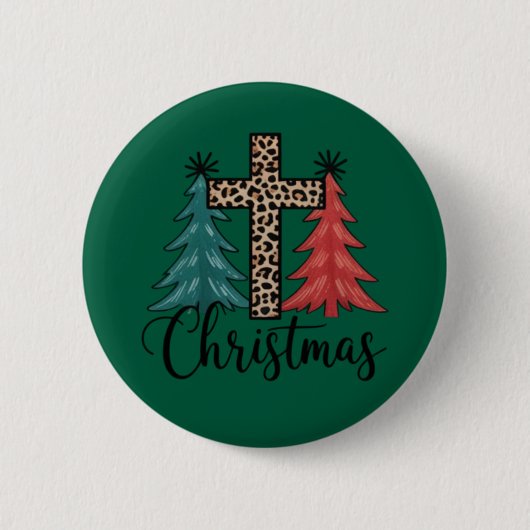 Leopard Cross kerstbomen Christelijk Ronde Button 5,7 Cm (Voorkant)