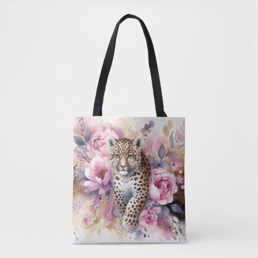 Leopard Cub & Rozen Canvas tas (Voorkant)