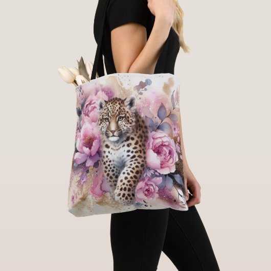 Leopard Cub & Rozen Canvas tas (Dichtbij)
