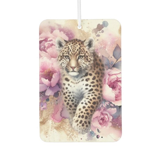 Leopard Cub & Rozen Papier Onderzetter Luchtverfrisser (Voorkant)