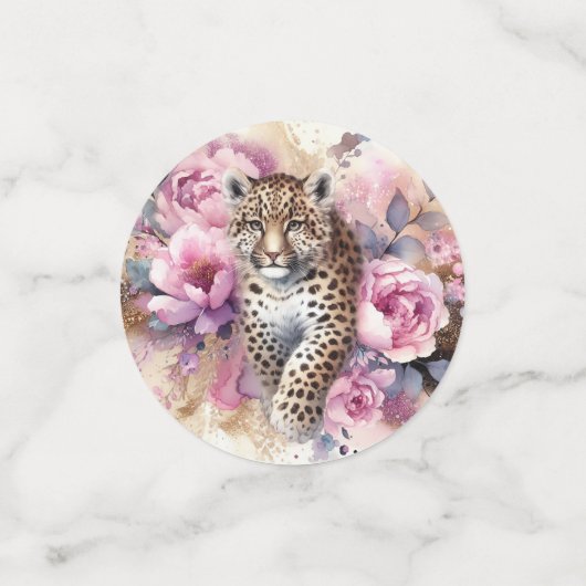 Leopard Cub & Rozen tafel Confetti (Kleine voorkant)