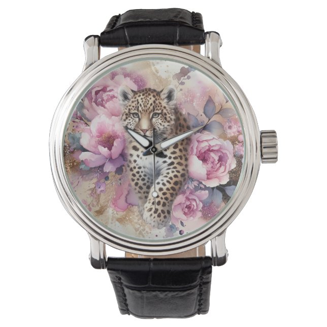 Leopard Cub & Rozen Watch Horloge (Voorkant)