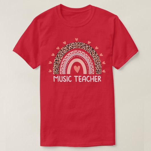Leopard Cute Rainbow Music Teacher Back To School T-shirt (Design voorkant)