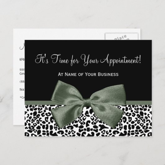 Leopard Dark Green Bow Salon Appointinder Briefkaart (Voorkant / Achterkant)