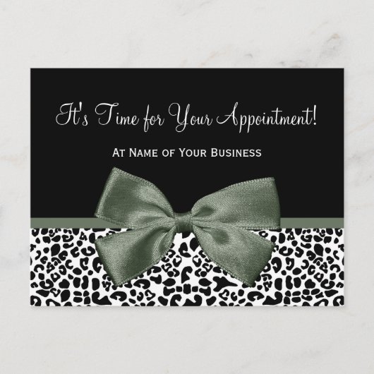 Leopard Dark Green Bow Salon Appointinder Briefkaart (Voorkant)