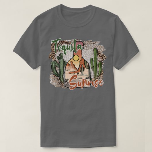 Leopard Desert Cactus Tequila Sunrise Westerne Cou T-shirt (Design voorkant)