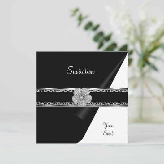 Leopard Diamond Jewel Black Bow Silver Kaart (Staand voorkant)