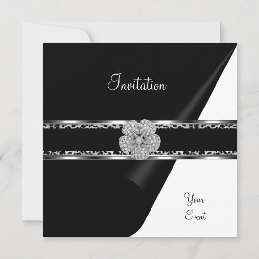 Leopard Diamond Jewel Black Bow Silver Kaart (Voorkant)