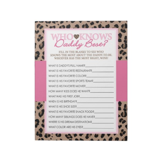 Leopard die kent papa Beste Baby shower Game Pack Notitieblok (Linkerzijde)